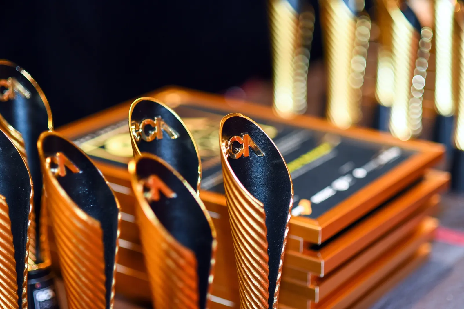 The first Graduates’ Choice trophies, with gold edges, at the 2018 gala