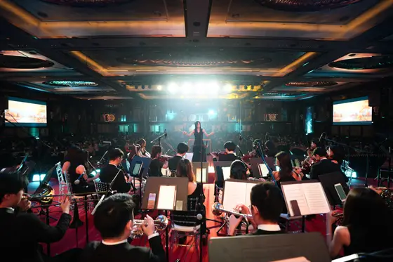 Orchestra on stage at the gala