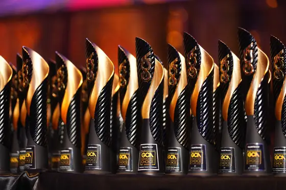 Trophies lined up before the ceremony